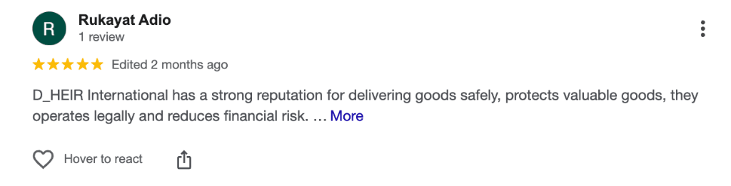 Rukayat Adio Google Review
